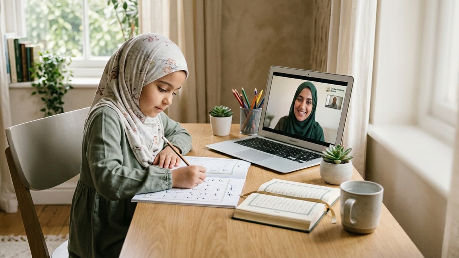 Child learning Quran reading through Noor Al-Bayan vs Noorani Qaida with online teacher guidance