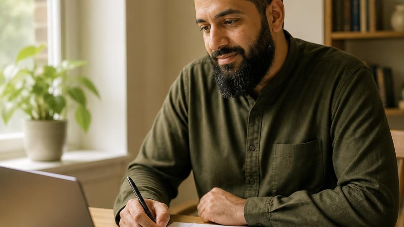 Adult student learning Quran online for beginners during a focused summer lesson