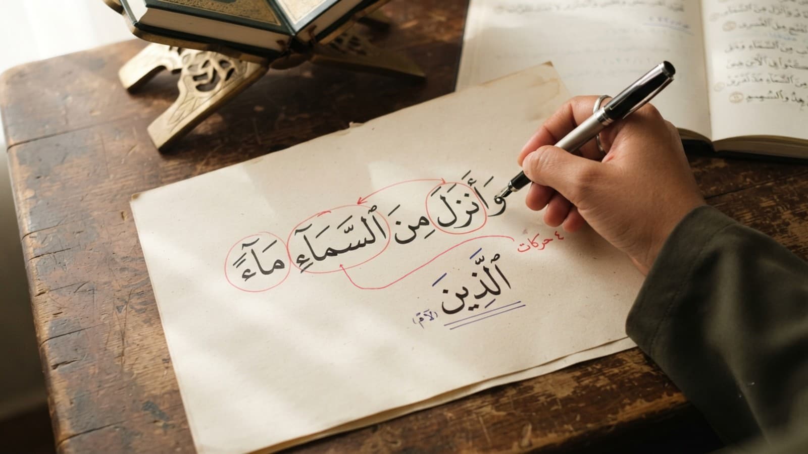 Handwritten Tajweed Surah Al-Baqarah drill sheet with madd letters circled in red ink