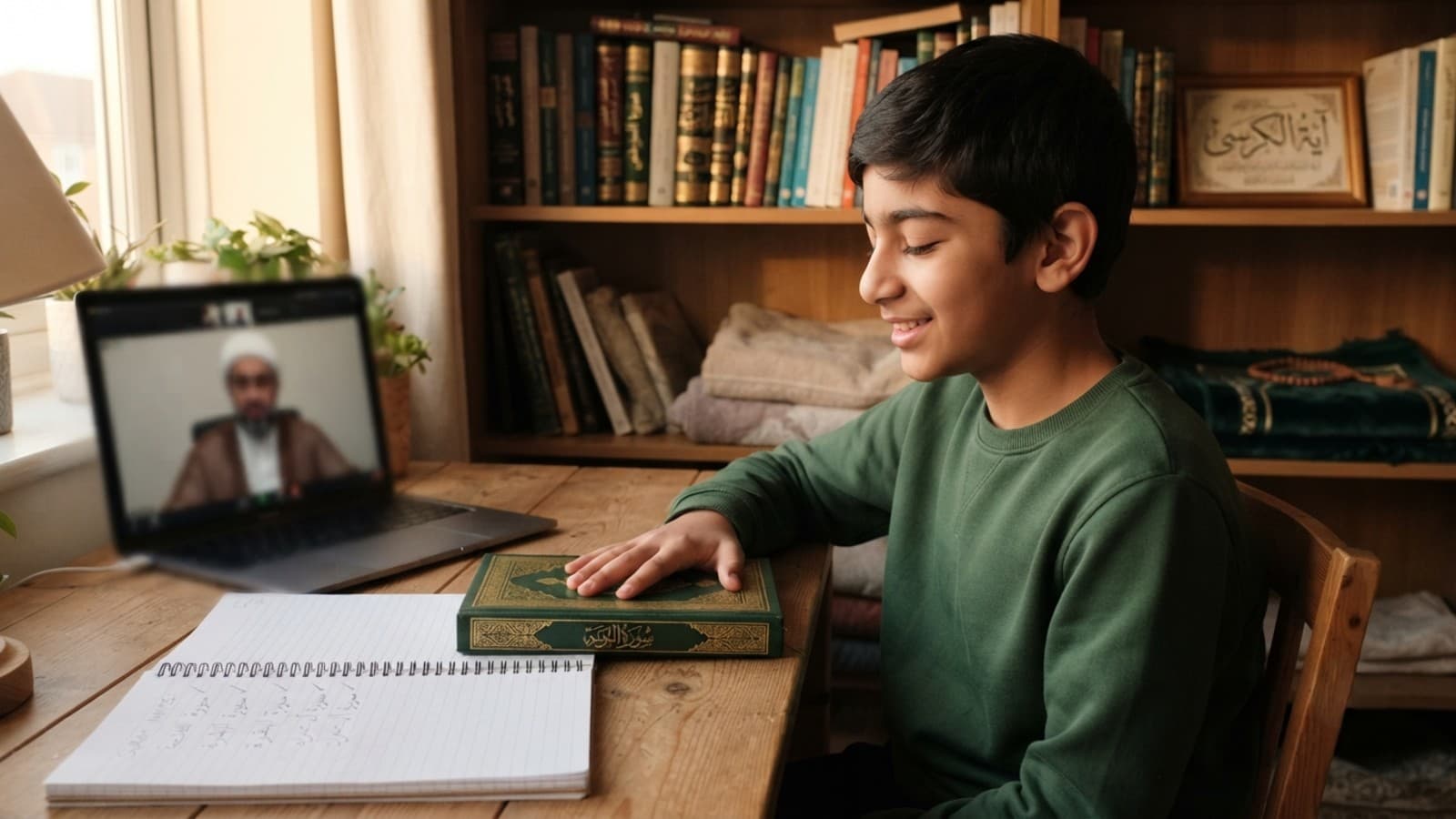 Teen reciting from memory during a one-to-one lesson while working to memorise Juz Amma